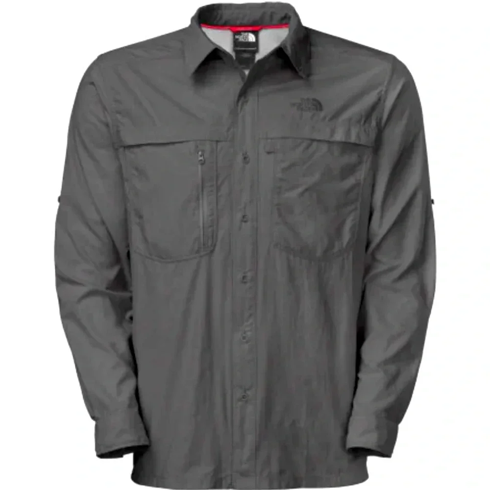 The North Face Long Sleeve Cool Horizon Button Down Shirt Gray Medium Zip Sleeve